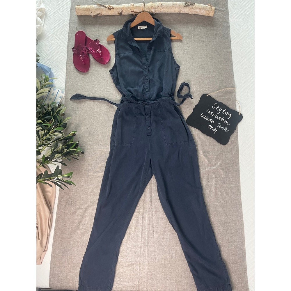 Cloth & Stone Navy Blue Tencel Sleeveless Tie Waist Jumpsuit Medium